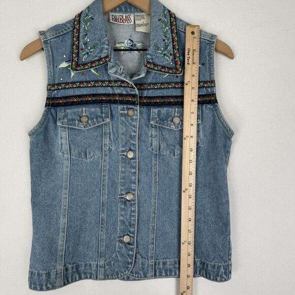 Vtg Y2K Bill Blass Vest Womens Small Blue Embroidered Festival Boho Hippie Denim - Picture 12 of 16
